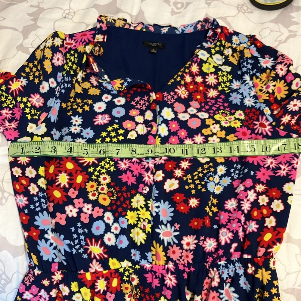 Talbots long sleeve ruffle neck floral cheerful dress EUC - Picture 7 of 12